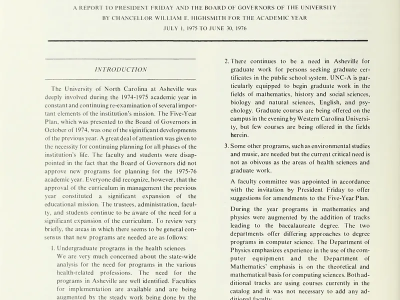 1975-1976 UNCA From UNC President Report